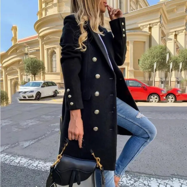 Woolen Lapel Jacket With Double breasted Design Fashion Casual Trench Fall Winter Mid length Coat For Women Clothing Black - Shop at LoveMi