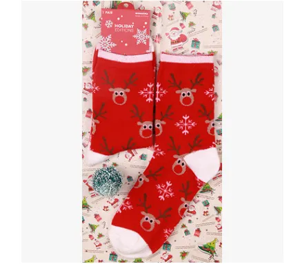 Old man elk snowman cotton women's socks - 3 Deer Heads