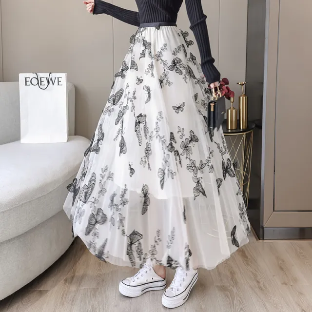 Mid length A line gauze skirt Apricot - Shop at LoveMi