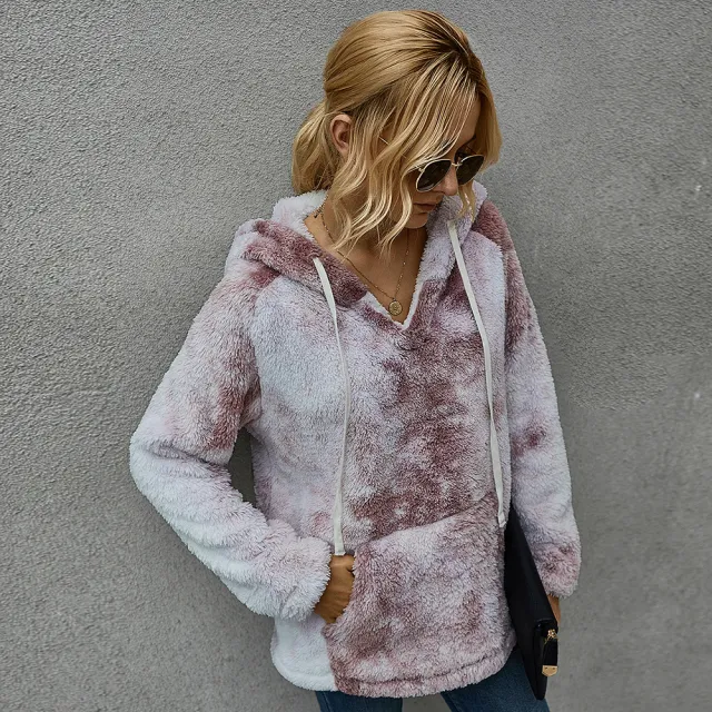 Women's Winter New Products Fashion Tie Dye Hooded Thick Sweater Women Dark Pink - Shop at LoveMi