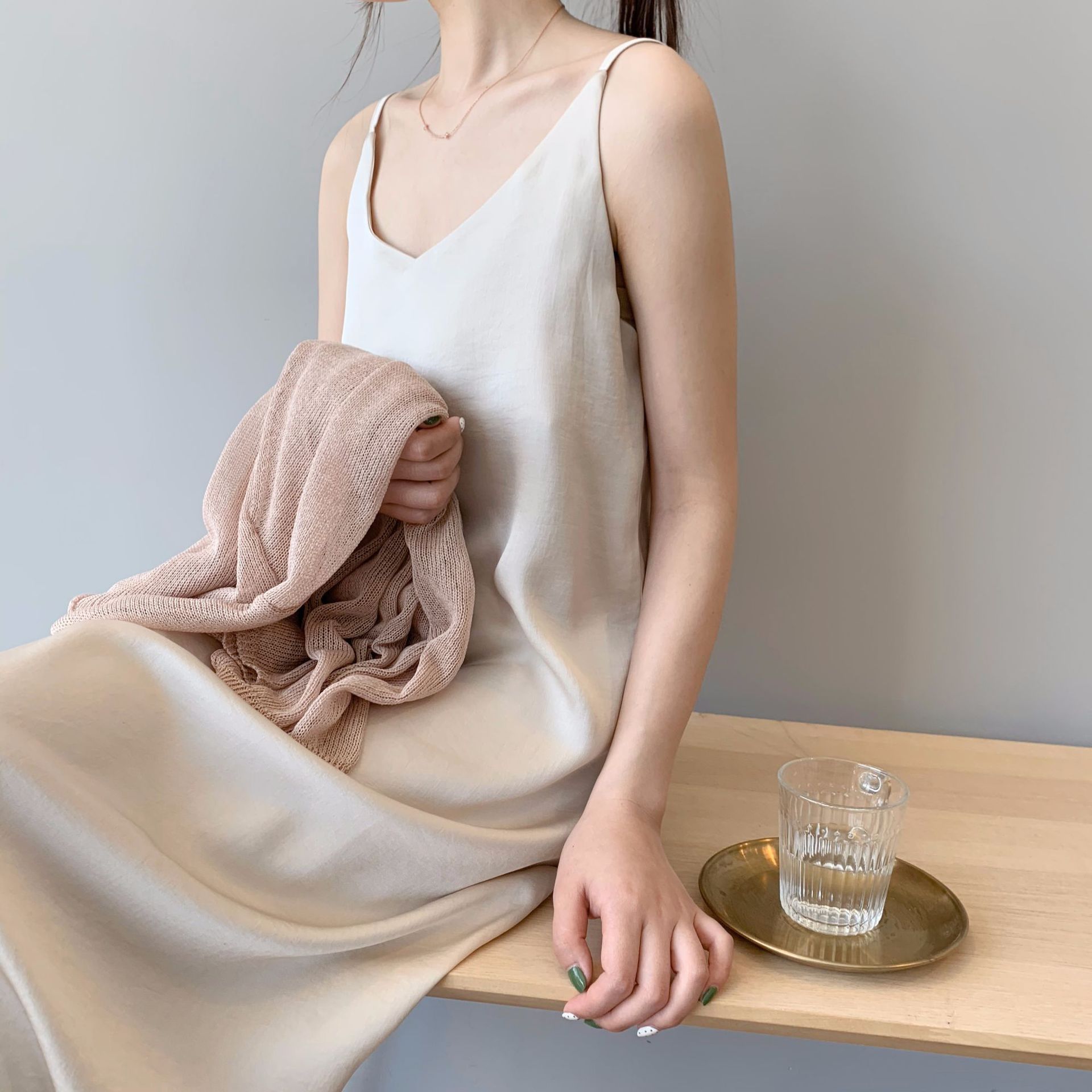 A mid-length French Base Suspender Skirt