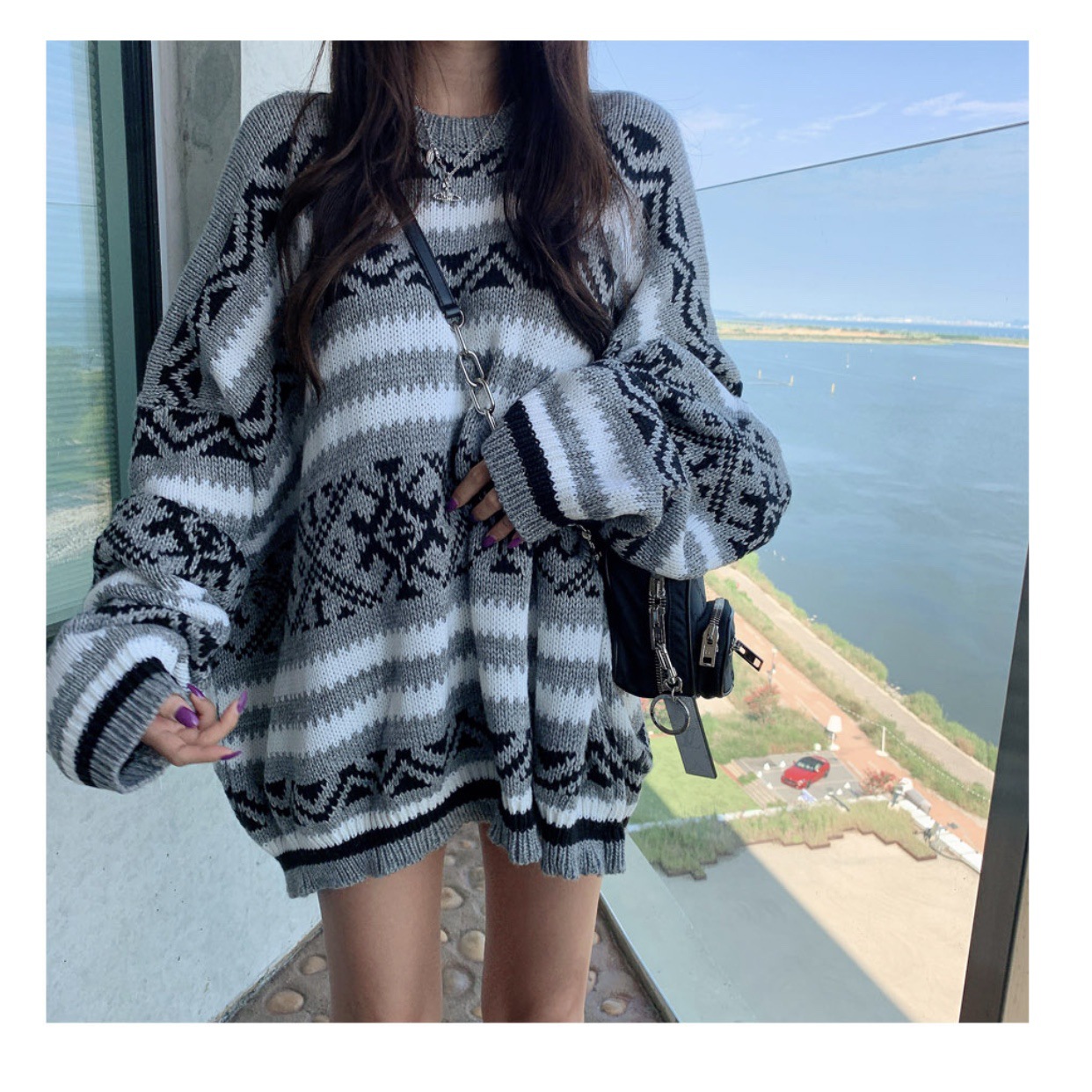 Jacquard geometric pattern sweater