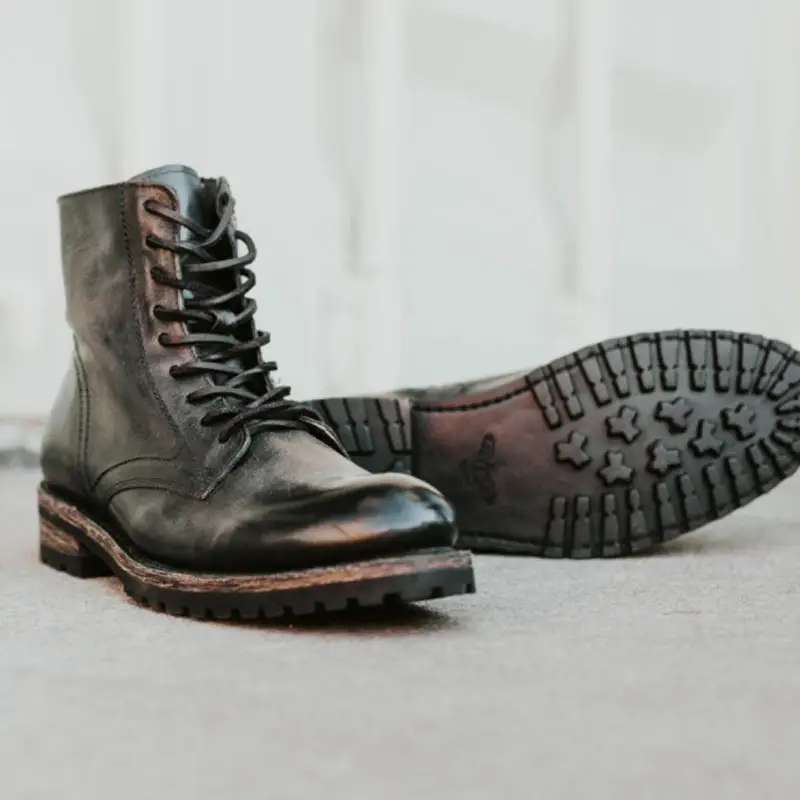All-Match Low-Heel Square Heel Lace-Up Men's Boots