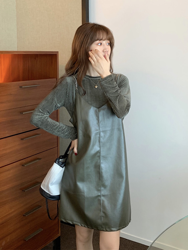 Small leather skirt strap dress