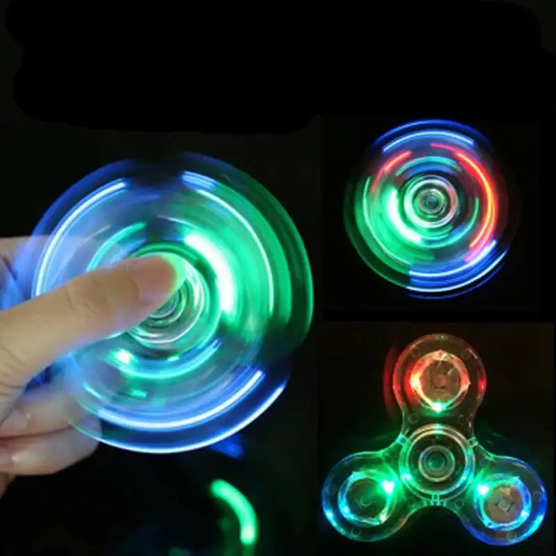 Crystal gyro with light transparent fingertip gyro three-leaf colorful lights gyro
