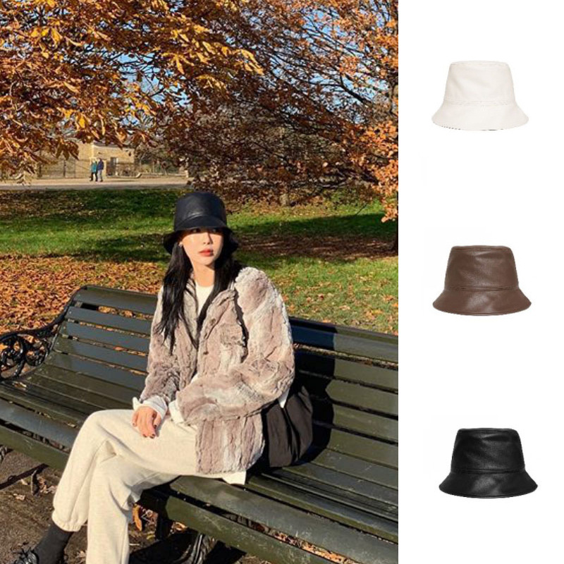 Japanese Designer Pu Leather Fisherman Hat