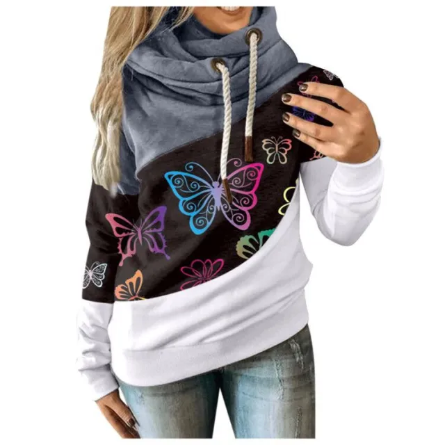 Butterfly print hooded scarf collar fashion sweater Grey - Shop at LoveMi