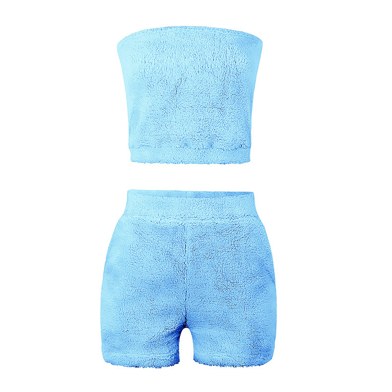 Two-piece solid color short plush suit