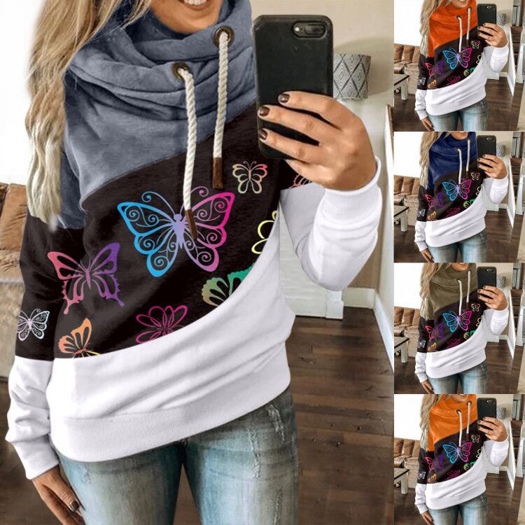 Butterfly print hooded scarf collar fashion sweater