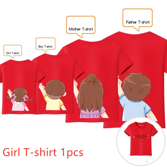 Family With Three Or Four Casual Short Sleeved Round Neck t Shirts Red Girl - Shop at LoveMi