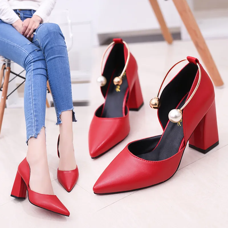 All-match pointed toe trendy women's shoes - Red
