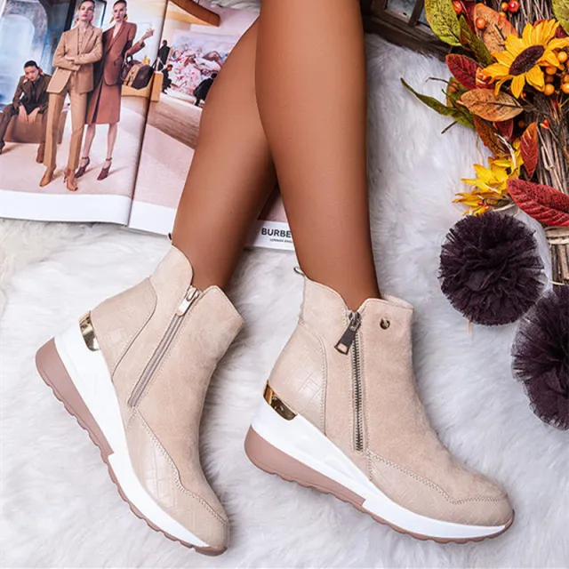Solid color inner raised side zipper snow boots Beige - Shop at LoveMi