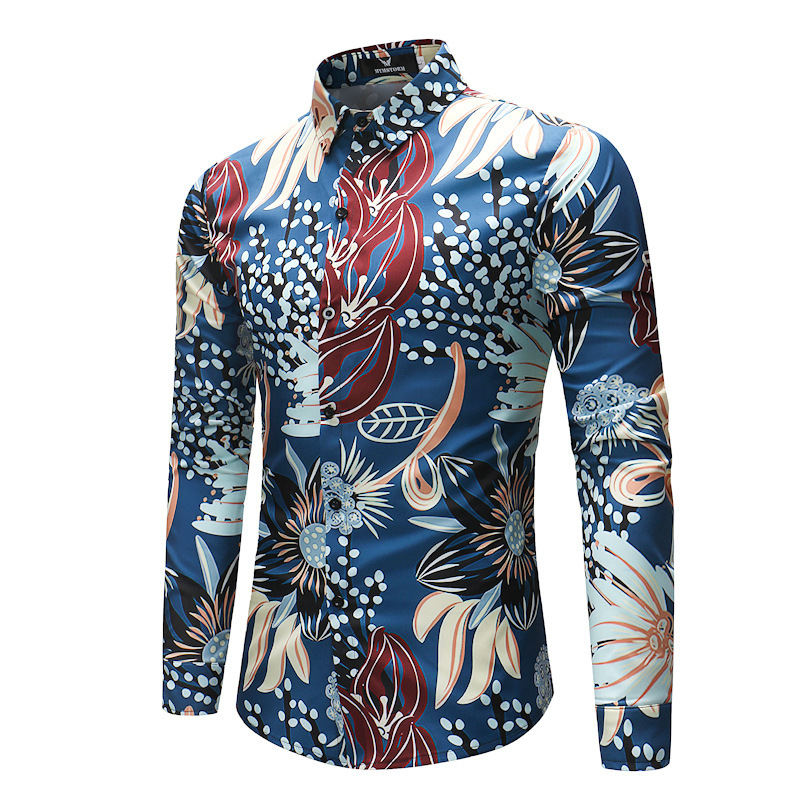 Men's long-sleeved shirt aquatic pattern men's shirt