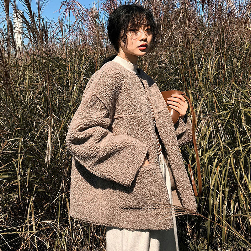 Women's thickened lamb wool coat Coffee - Shop at LoveMi
