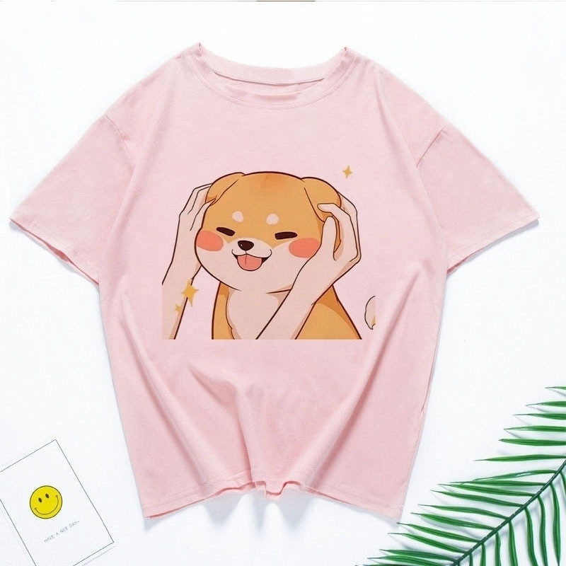 Cute Shiba Inu print male and female couple T-shirt bottoming shirt