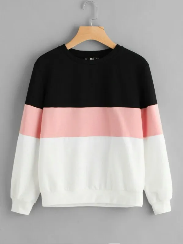 Stitching color block sweater long sleeved top Pink - Shop at LoveMi