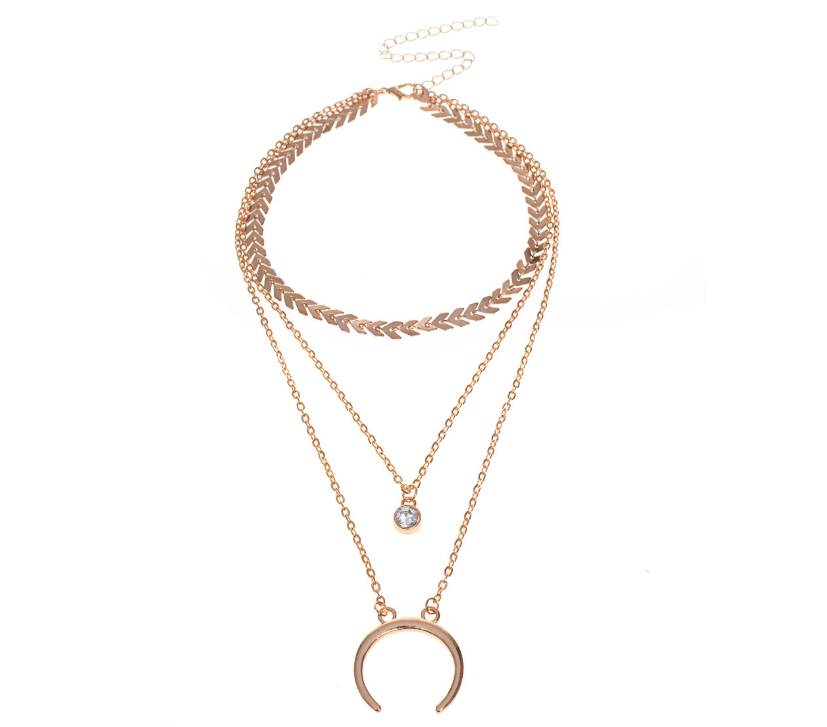 Vintage Ethnic Style Accessories Alloy Pendant   Drill Multi Layer Clavicle Necklace