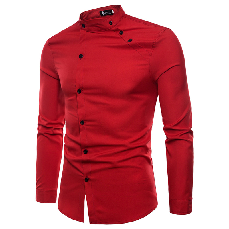 Men's fashion tailored double placket design long sleeve shirt