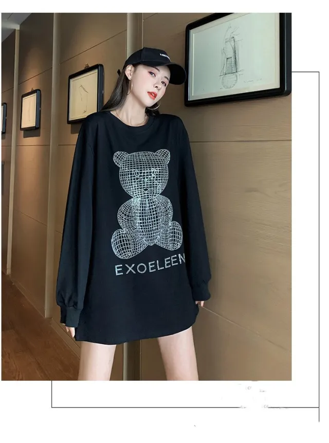 Shiny bear long sleeve t shirt Silver - Shop at LoveMi