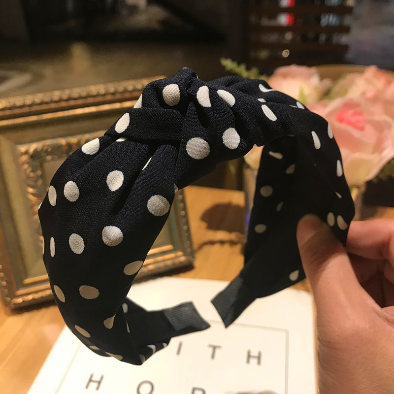 Knotted wide edge fabric cross hairpin Polka Dot Navy Blue - Shop at LoveMi