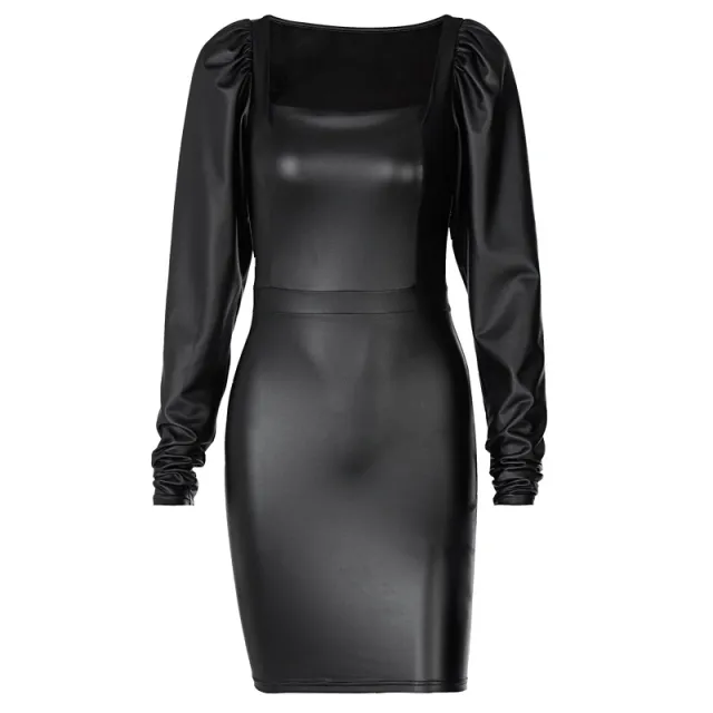 Square collar temperament slim fit hip dress Black - Shop at LoveMi