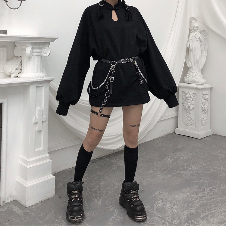 Title 2, Harajuku Style Skirt Leather Chain Leg Ornament