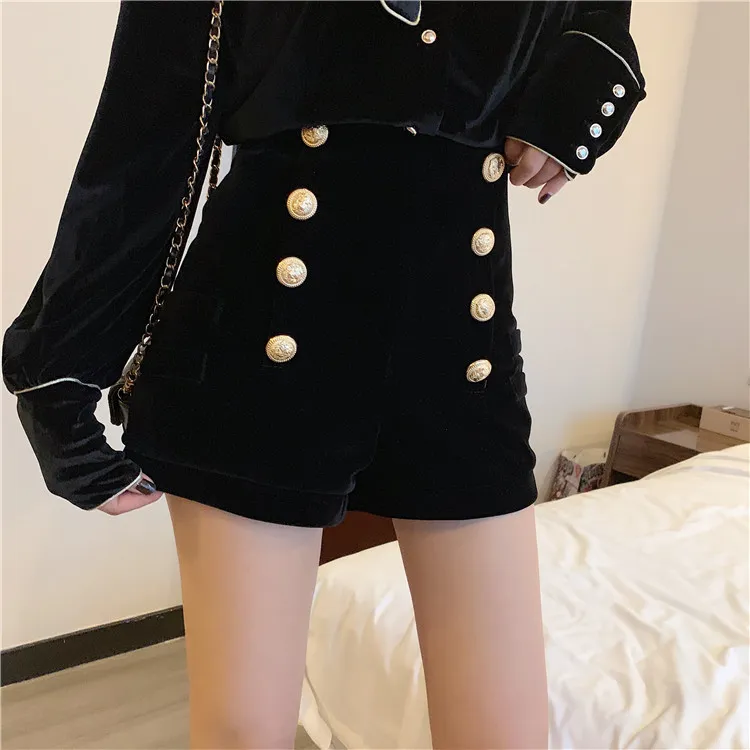 Velvet Shorts Light Mature Ladies Temperament Early Autumn And Winter - Black