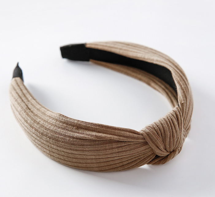 Simple solid color knit knotted wide brimmed vintage headband versatile hair accessories Z3304A Khaki - Shop at LoveMi