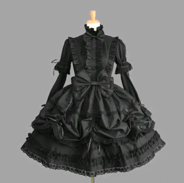 Dress court retro lace gothic coslpay dress fluffy sleeve dress Black - Shop at LoveMi