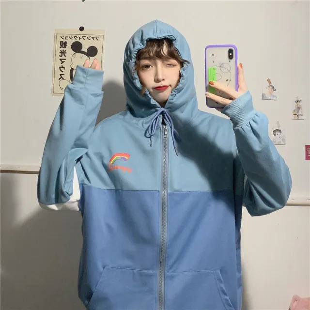 Women's zipper hooded sweater new loose and versatile Blue - Shop at LoveMi