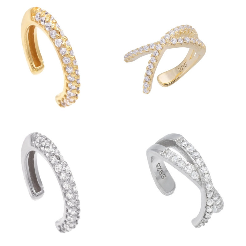 Copper plated real gold silver color preserved zircon ear clips