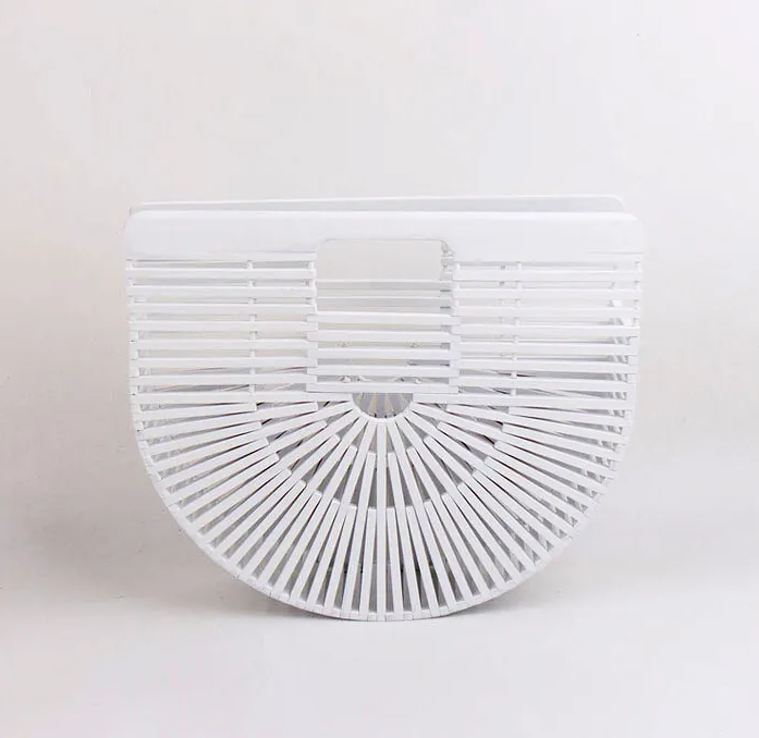 Handmade bamboo bag, clutch bag, portable bamboo basket, semi-circular bamboo bag - White