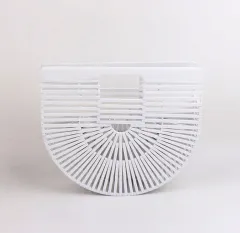 Handmade bamboo bag, clutch bag, portable bamboo basket, semi-circular bamboo bag - White - View 1