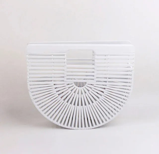Handmade bamboo bag, clutch bag, portable bamboo basket, semi circular bamboo bag White - Shop at LoveMi