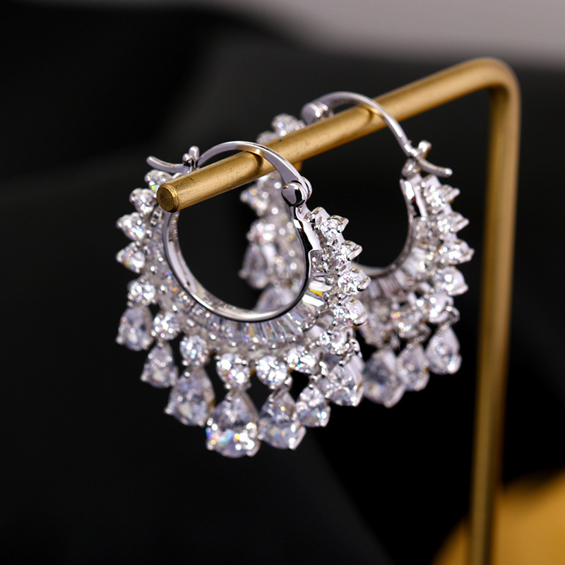 Zircon circle tassel earrings
