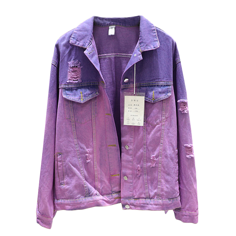 Harajuku style gradient ripped denim jacket