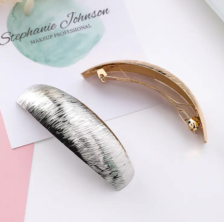 Korean New Headwear Simple Brushed Metal Curved Hair Clips Wild Elegant Horsetail Clip Small Horizontal Clip
