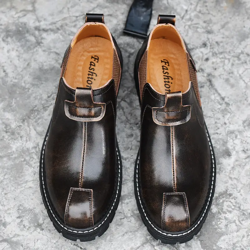 Casual workwear men's big head leather shoes