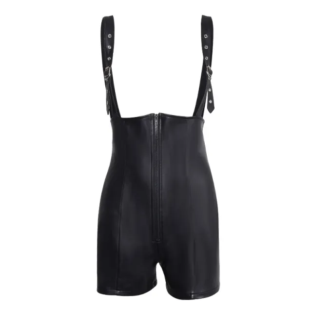 Women's Casual Waist Hip Lifting PU Leather Overalls Black - Shop at LoveMi