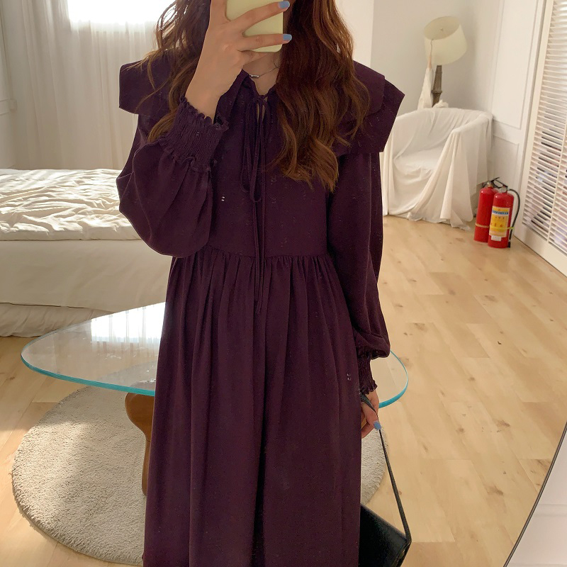 Double Dress With Doll Neck And Long Sleeves