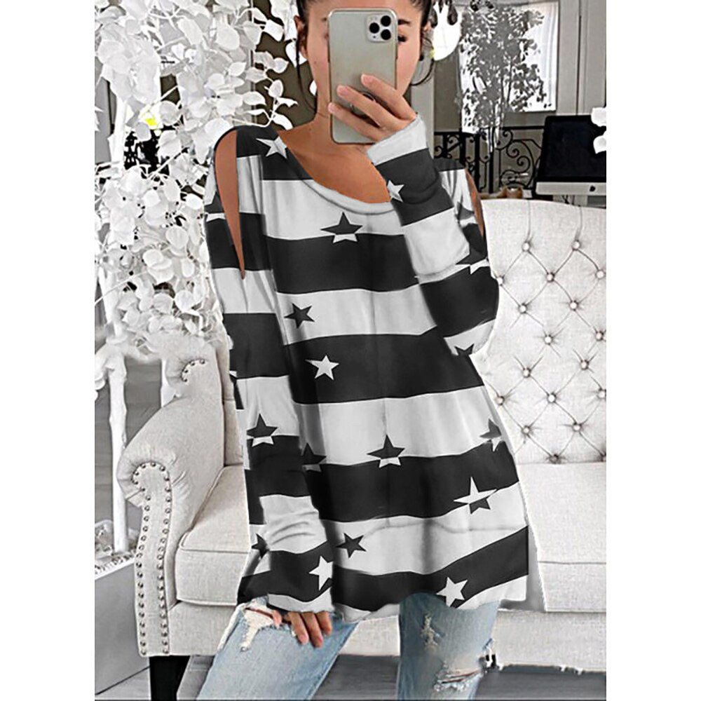 Printed off-the-shoulder long sleeves