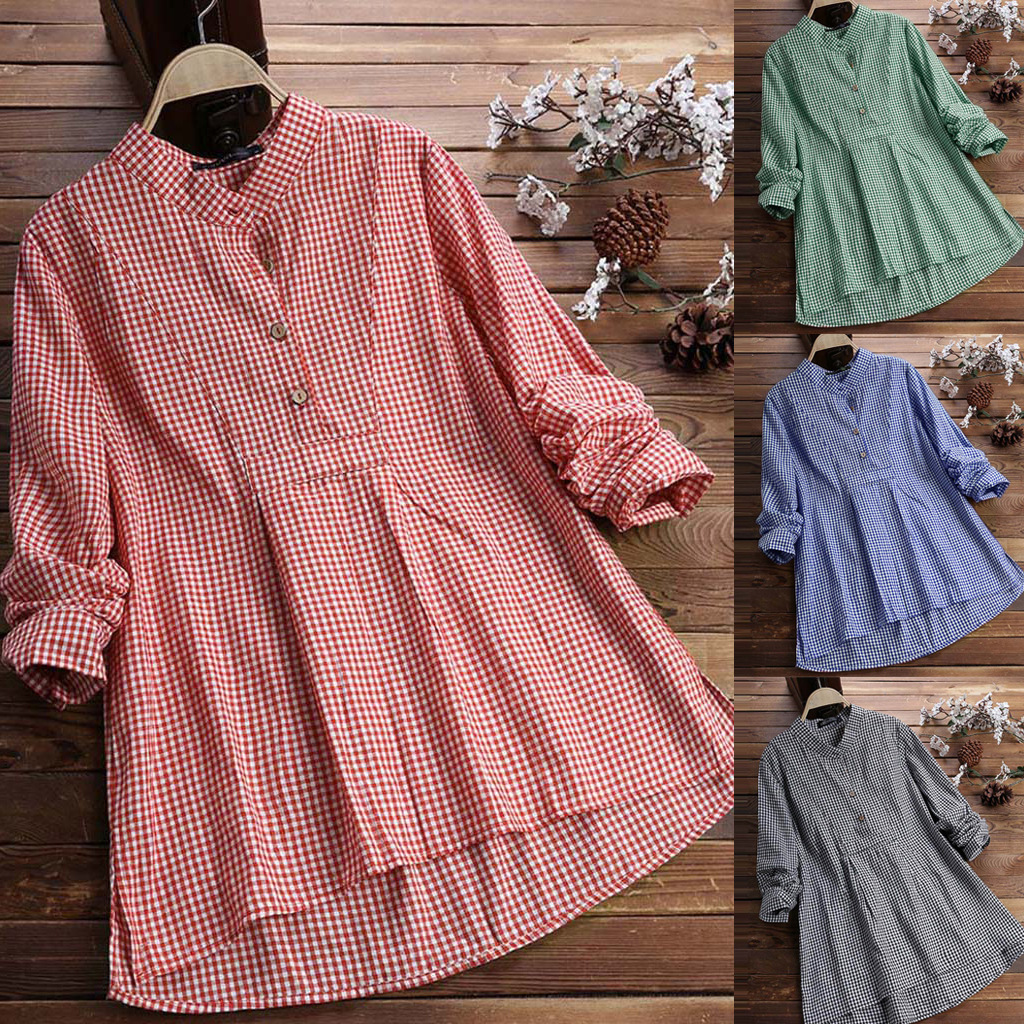 Plaid stand collar pullover shirt