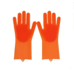 Silicone Heat-resistant Cleaning Brush Scrubbing Gloves - Orange - View 1