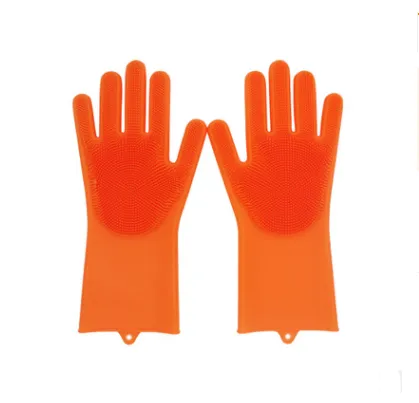 Silicone Heat resistant Cleaning Brush Scrubbing Gloves Orange - Shop at LoveMi