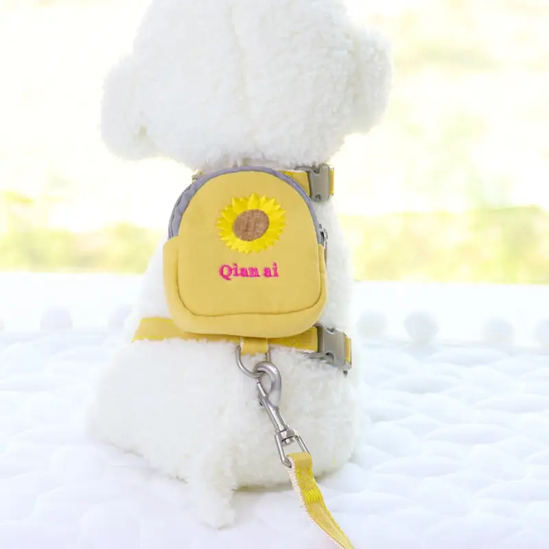 Korean Embroidered Pet Backpack Leash Chest Strap