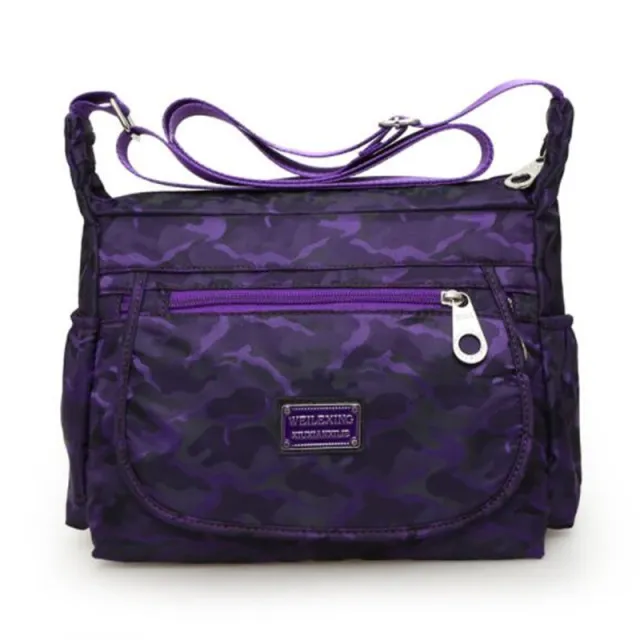 Casual Waterproof Nylon Printed Middle Aged and Elderly Shoulder Bag Simple Cloth Bag Messenger Bag Purple - Shop at LoveMi