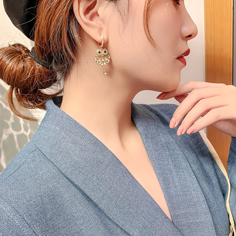 Micro inlaid owl earrings