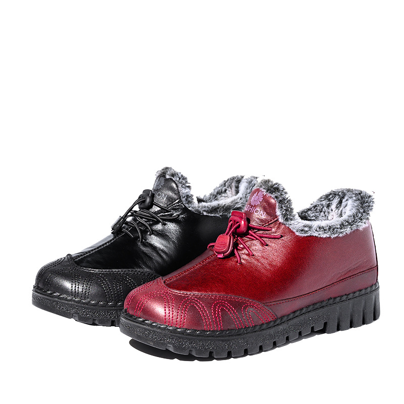 Warm and fleece leather cotton boots