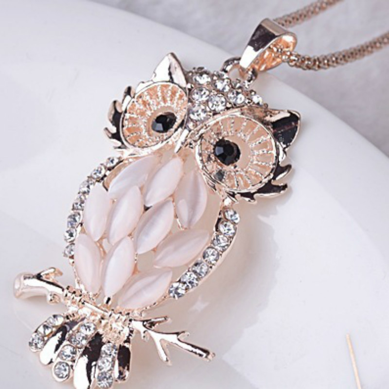 Stone owl necklace sweater chain