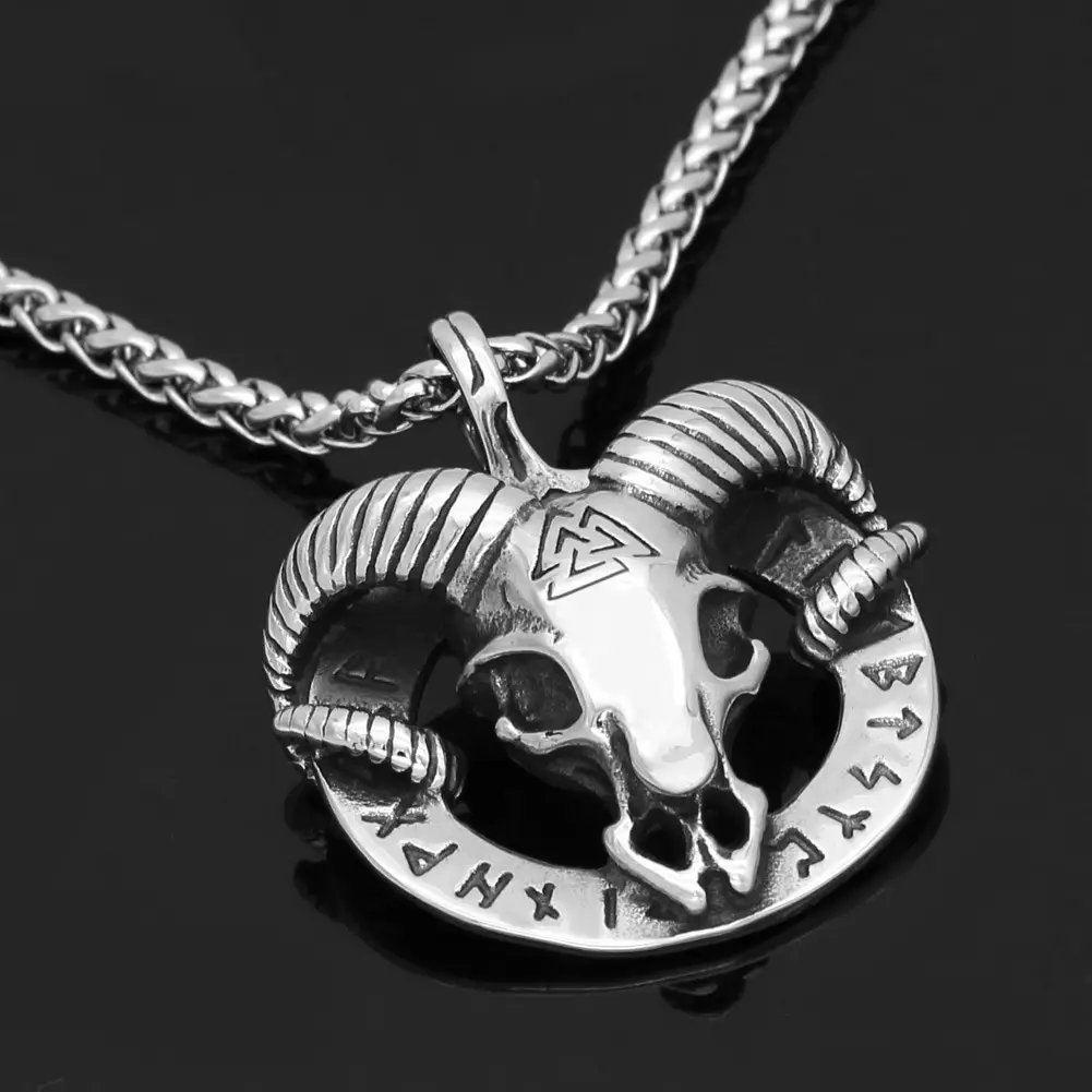 Sheep Rune Triangle Sign Stainless Steel Male Pendant